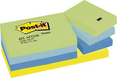 Post-It FT510283508 Rectangle Bleu, Vert, Jaune 100 feuilles Auto-adhésif