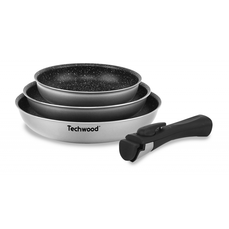 TECHWOOD Set 3 Poeles gris 20/24/28 Cm Poigné détachable Aluminium préssé