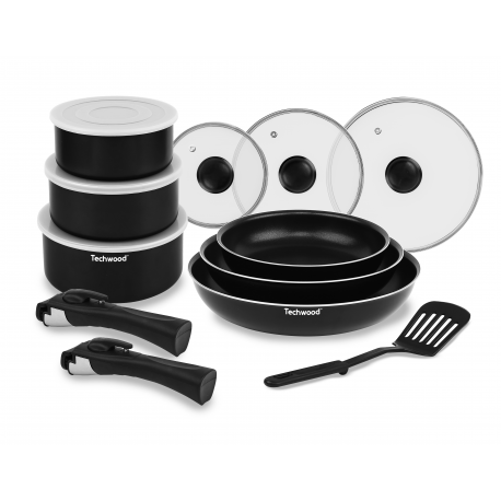 TECHWOOD Set 3 Casseroles noir 16/18/20 Cm et 3 poêles 20/24/28 CM poigné amovib