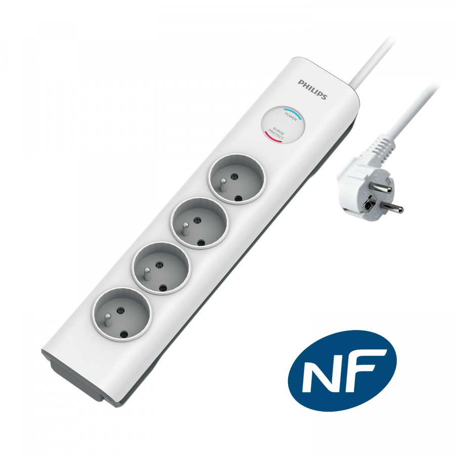 PHILIPS Rallonge multiprise parasurtenseur - 4 prises - 2m 