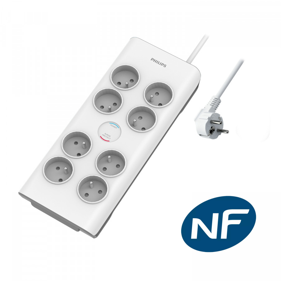 PHILIPS Rallonge multiprise parasurtenseur - 8 prises - 2m 