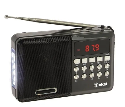 Radio Portable FM MP3 - TOKAÏ - Gris - Lampe 4 LEDs - Entrées USB et Micro SD - 10W