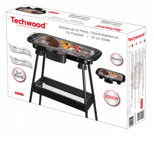 Techwood Barbecue sur Pieds ou de Table 2000W