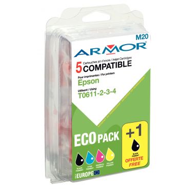 Pack de 5 cartouches encre compatible à la marque Epson T0615 noir cyan magenta et jaune + 1 noir offert