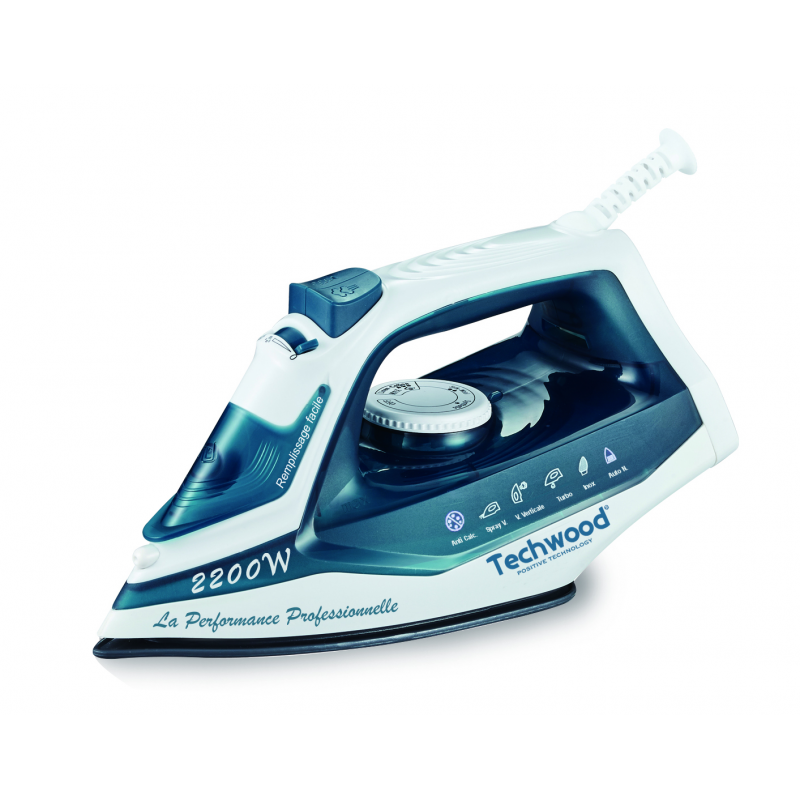 TECHWOOD Fer Vapeur Blanc/Vert 2200W Semelle Inox