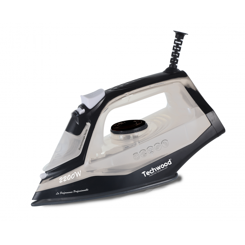 TECHWOOD Fer Vapeur Blanc/Noir 2200W Semelle Céramique