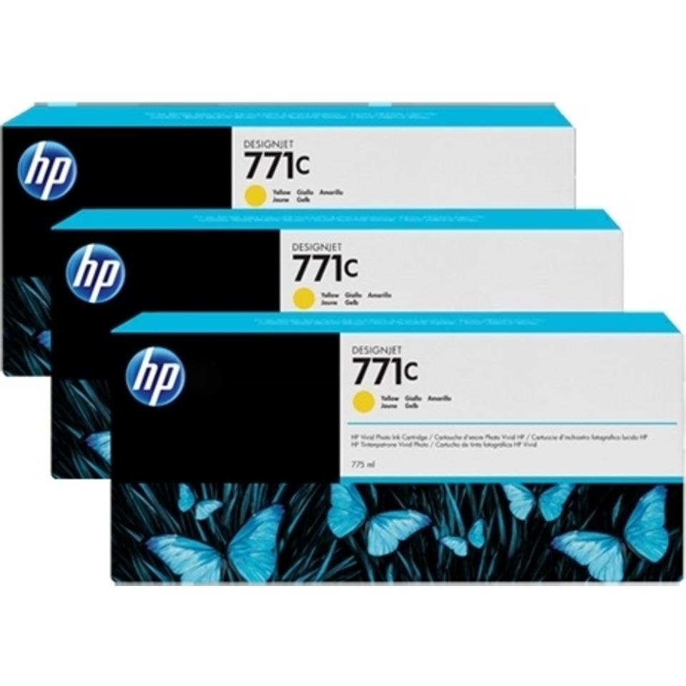 HP 771C pack de 3 cartouches d'encre DesignJet jaune, 775 ml