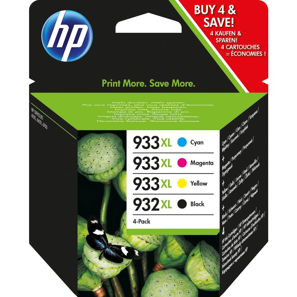 HP 932XL Black/933XL Cyan/Magenta/Yellow 4-pack Original Ink Cartridges cartouche d'encre 4 pièce(s) Rendement élevé (XL) Noir, Cyan, Magenta, Jaune