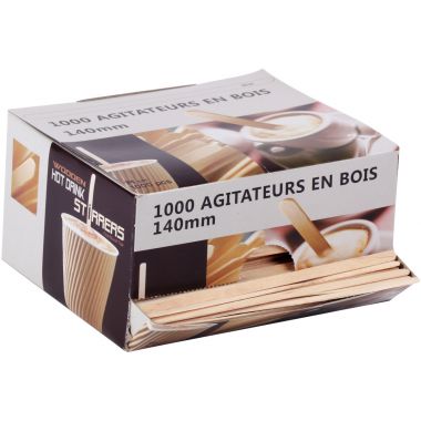 Boîte de 1000 agitateurs en bois 14cm