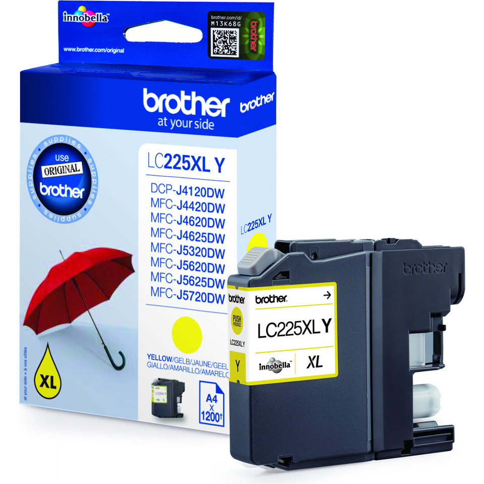 Brother Cartouche d'encre LC225XLYBP originale à haut rendement – Jaune