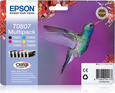Epson Hummingbird Multipack "Colibri" (T0807) - Encres Claria N, C, M, J, Cc, Mc