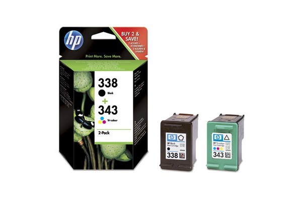 HP 338 (noir) / 343 (trois couleurs) pack de 2 cartouches d'encre authentiques