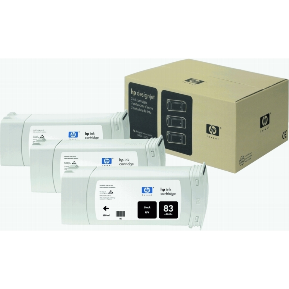 HP 83 3-pack 680-ml Black UV Cartridges tête d’impression A jet d'encre thermique