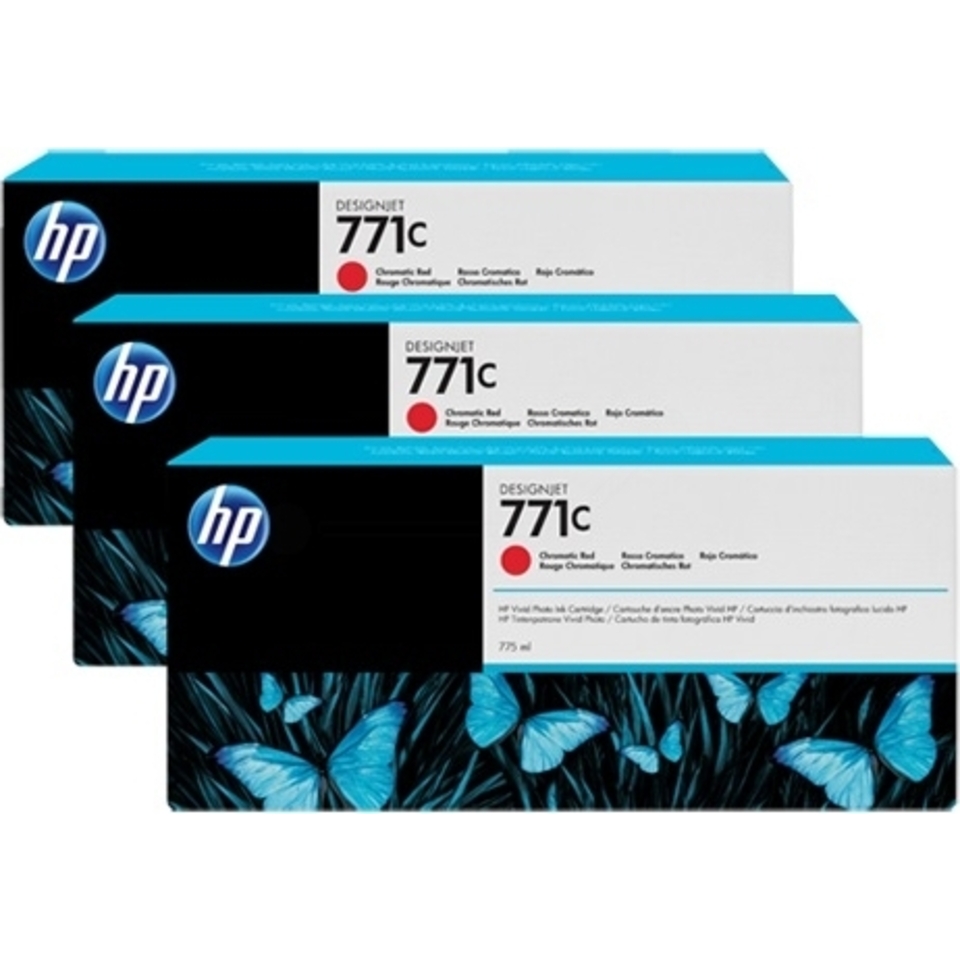 HP 771C pack de 3 cartouches d'encre DesignJet rouge chromatique, 775 ml