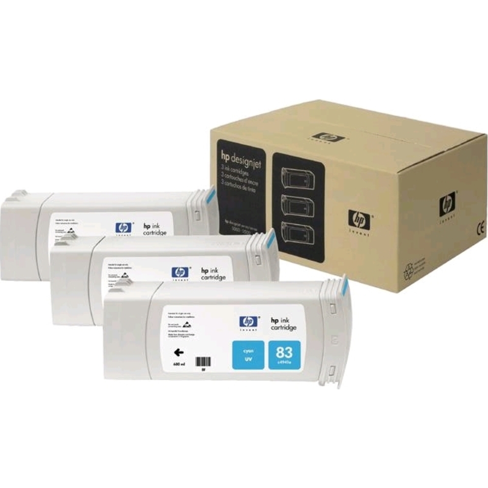 HP 83 3-pack 680-ml Cyan UV Cartridges tête d’impression A jet d'encre thermique