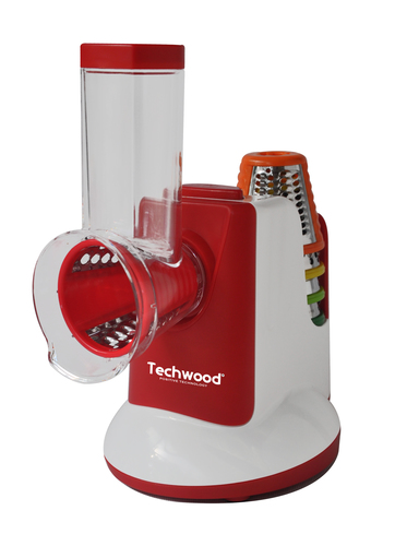 Techwood TRO-7765 Râpe électrique et spiraliseur Plastique, Acier inoxydable Rouge, Blanc