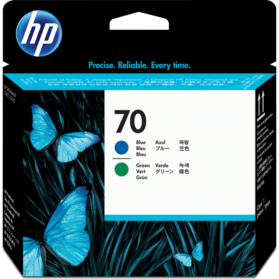 HP 70 tête d'impression DesignJet bleue et verte