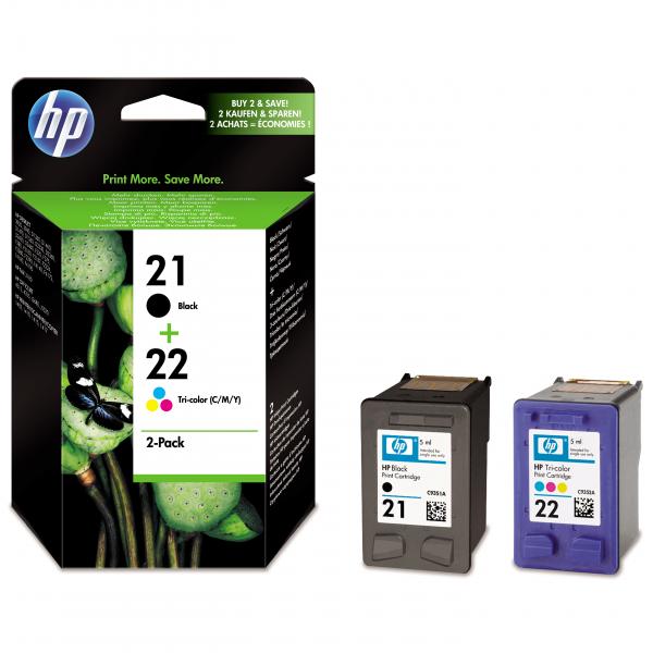 HP 21 (noir) / 22 (trois couleurs) pack de 2 cartouches d'encre authentiques