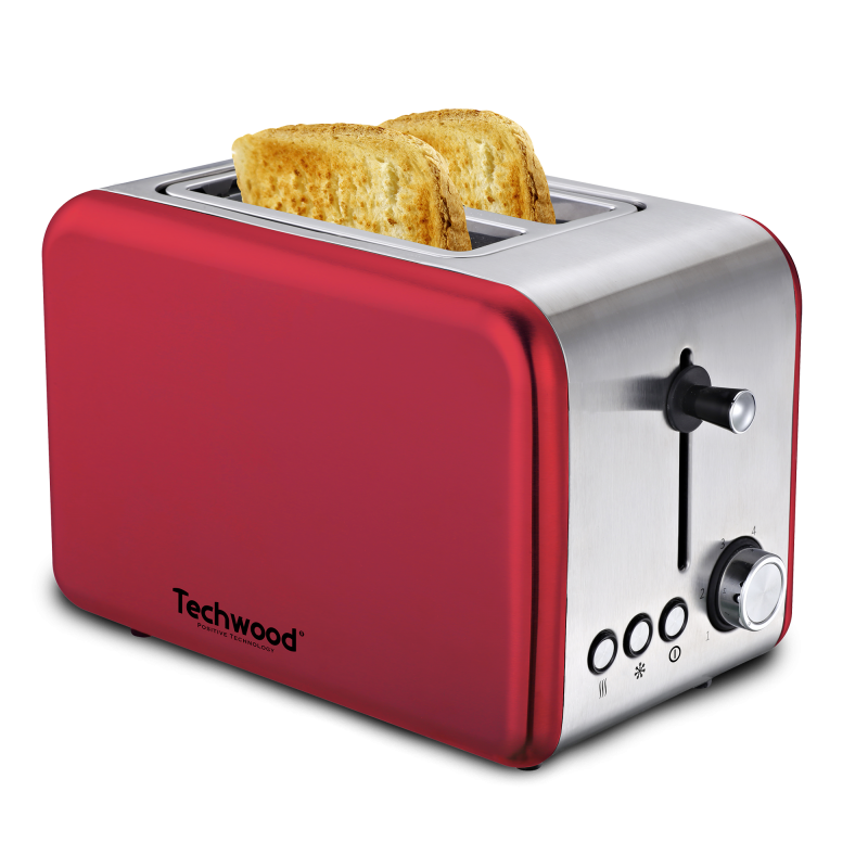 TECHWOOD Grille Pain 2 Fentes Inox/Rouge