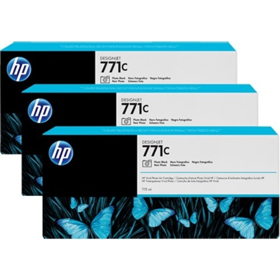 HP 771C pack de 3 cartouches d'encre DesignJet noir photo, 775 ml