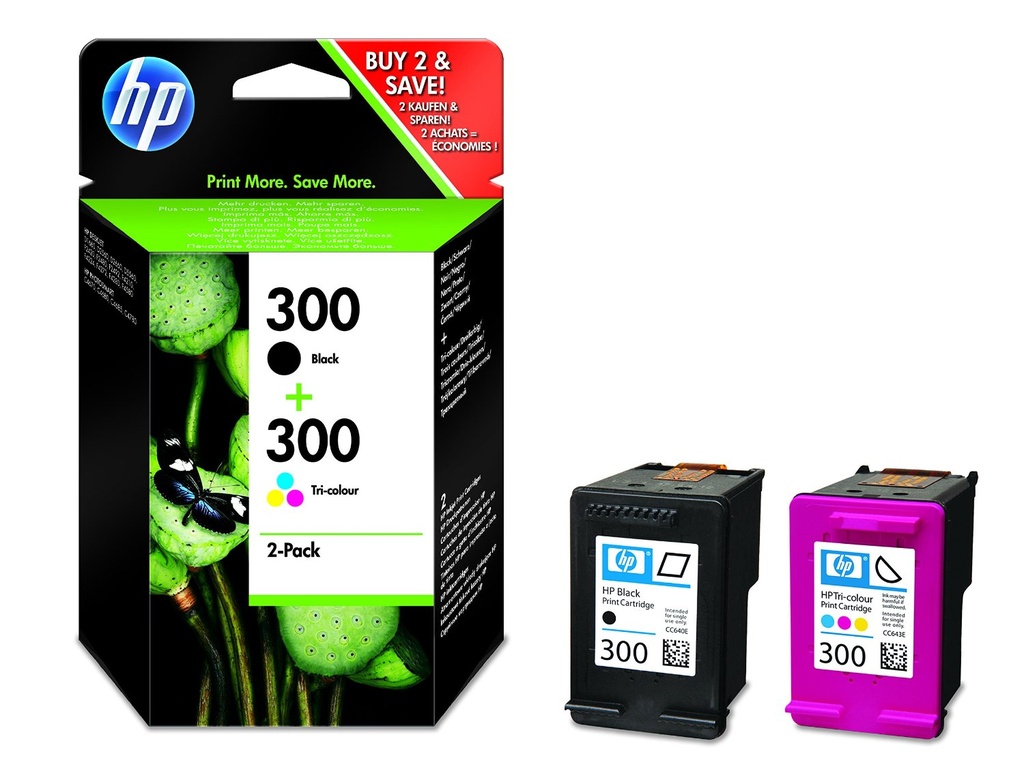 HP 300 pack de 2 cartouches d'encre noir/trois couleurs authentiques