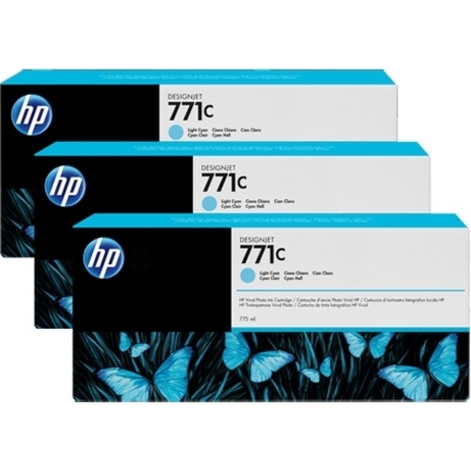 HP 771C pack de 3 cartouches d'encre DesignJet cyan clair, 775 ml