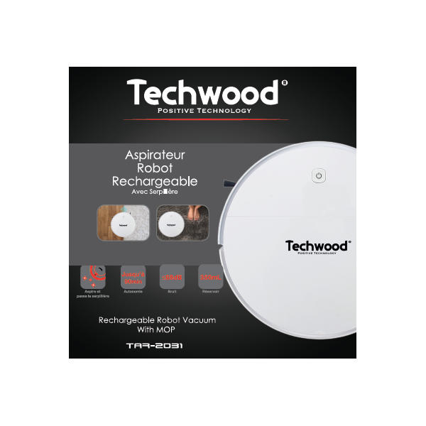 TECHWOOD Aspirateur Robot 2 en 1 BLANC 
