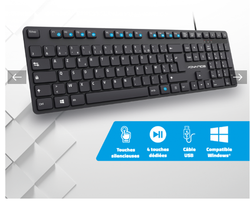[CLAVCLA-5100ADV] Advance Tapes WORKMATE clavier maison/bureau USB AZERTY Noir