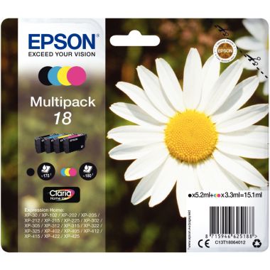 [563042] Epson PAQUERETTE / 18 pack de de 4 cartouches jet d'encre noire, cyan, magenta et jaune authentique (T180640)