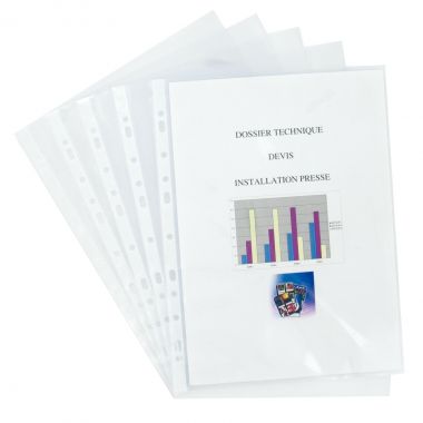 [749301] Boîte de 100 pochettes perforées en polypropylène lisse 12/100ème