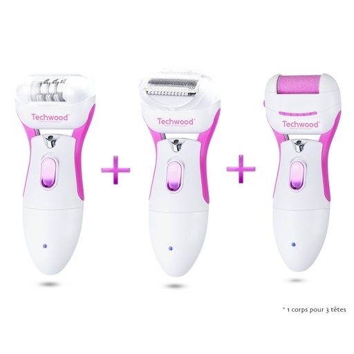 [BEATTREP351TECH] TECHWOOD Epilateur + Rasoir + Rape Anti calosité Rose
