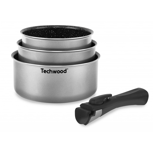 [CUISTSA444PCATECH] TECHWOOD Set 3 Casseroles 16-18-20 Cm Poigné Amovible d'Aluminium pressé