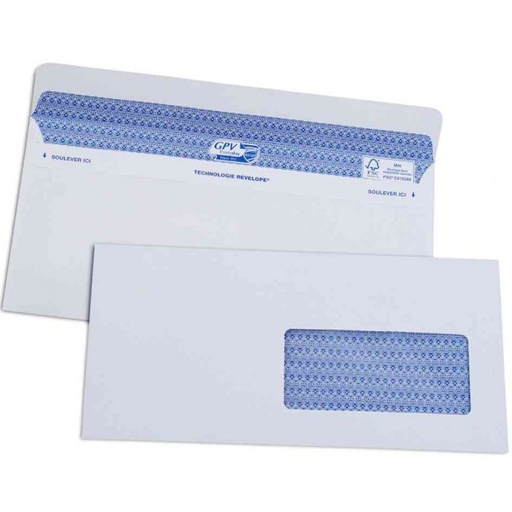 [ENV5051] BOÎTE DE 100 ENVELOPPES BLANCHES DL+ 112X225 90G/M² FENÊTRE 45X100 SECURE AUTOCOLLANTE
