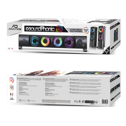 [HPSPU900BADVA] ADVANCE SoundPhonic 2.0 RGB haut-parleur 2-voies Noir Avec fil 6 W