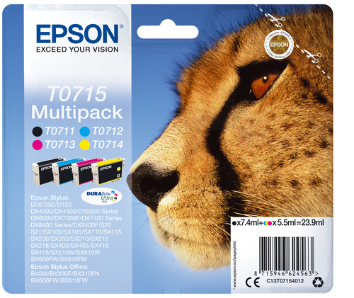 [334999] Epson GUÉPARD pack de de 4 cartouches jet d'encre noire, cyan, magenta et jaune authentique (T071540)