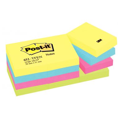 [344588] Post-It 653TFEN Carré Multicolore 100 feuilles Auto-adhésif