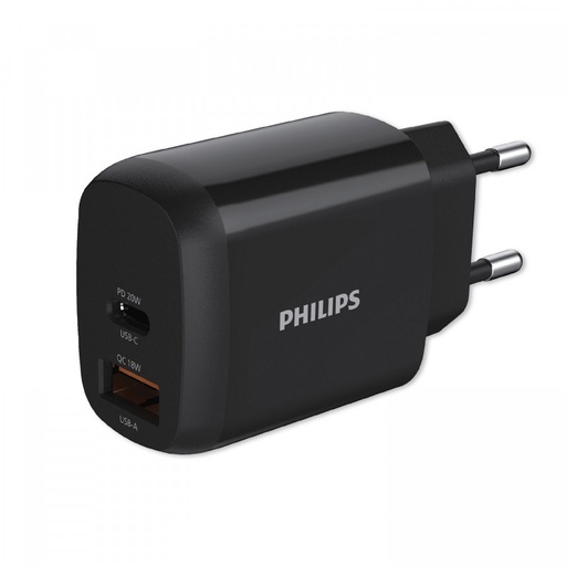 [CHARGDLP4326CB/12] PHILIPS Chargeur secteur 18W 1 port USB-Type C et 1 USB-A