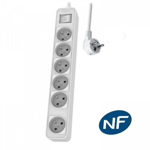 [PRISCHP2164WB/19] PHILIPS Rallonge multiprise avec interrupteur - 6 prises-3m 