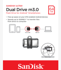 [SAUV64MIULTRASDISK] SanDisk Ultra Dual m3.0 lecteur USB flash 64 Go USB Type-A / Micro-USB 3.2 Gen 1 (3.1 Gen 1) Noir, Argent, Transparent