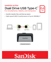 [SAUV6431BKSDISK] SanDisk Ultra Dual Drive USB Type-C lecteur USB flash 64 Go USB Type-A / USB Type-C 3.2 Gen 1 (3.1 Gen 1) Noir, Argent