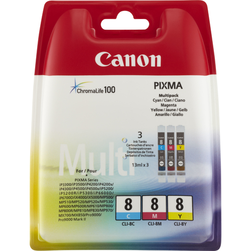 [0621B026] Canon Multipack de cartouches d'encre couleur CLI-8 C/M/Y