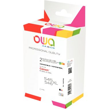 [192008] OWA Armor pack de 2 cartouches jet d'encre noire et couleur haute capacité compatible Canon PG545XL / CL546XL