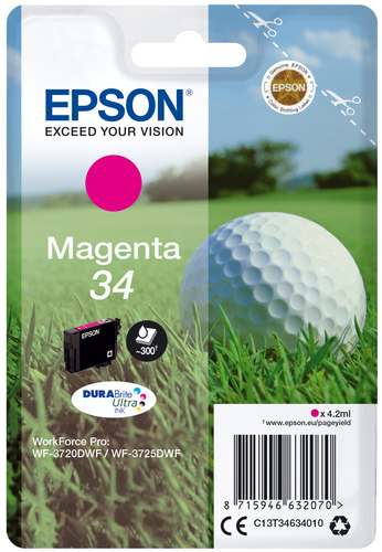 [C13T34634010] Epson Golf ball Singlepack Magenta 34 DURABrite Ultra Ink