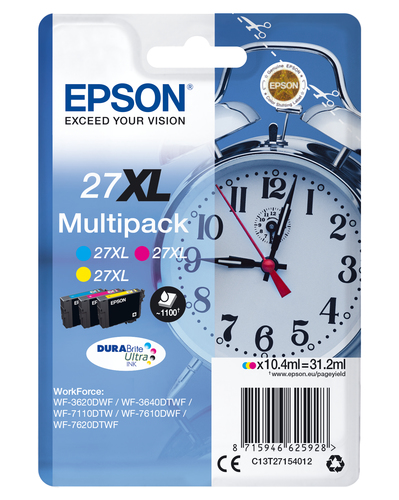 [C13T27154012] Epson Alarm clock Multipack "Réveil" 27XL - Encre DURABrite Ultra C,M,J