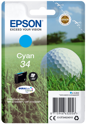 [C13T34624010] Epson Golf ball Singlepack Cyan 34 DURABrite Ultra Ink