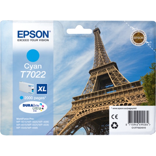 [BT7022] Epson Eiffel Tower Encre Cyan XL "Tour Eiffel" (2 000 p)