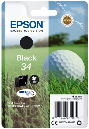 [C13T34614010] Epson Golf ball Singlepack Black 34 DURABrite Ultra Ink